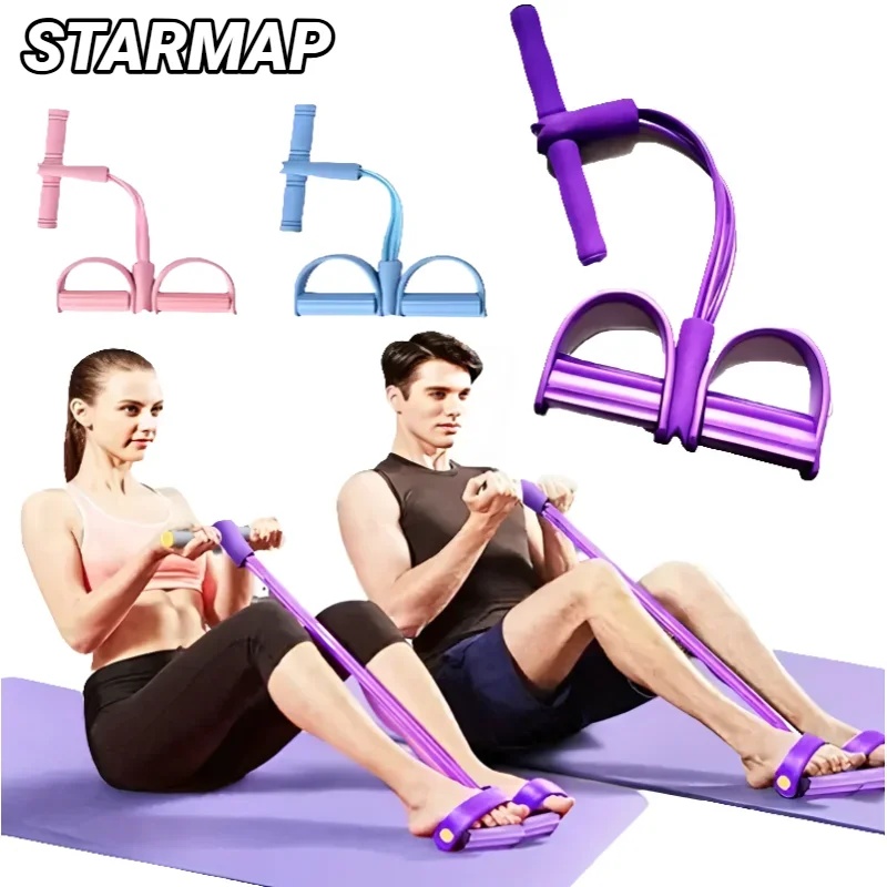 Yoga Fitness Stretching Strap - 4‑Tube Pedal Tension Rope Multi‑Functional Household